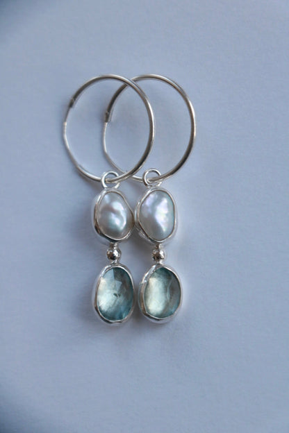 Blue Topaz Pearl Granule Earrings Earrings Poppy Mac   