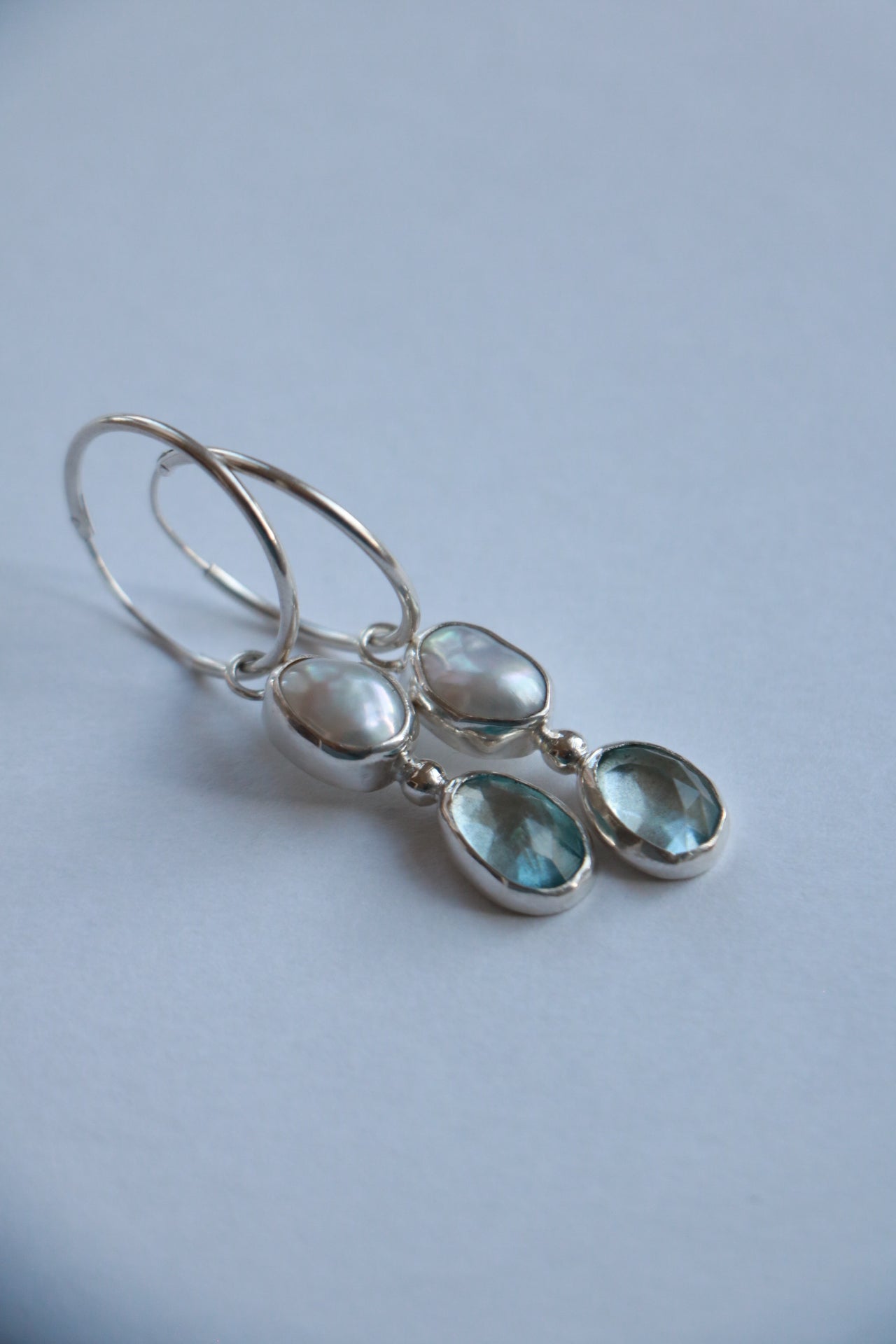 Blue Topaz Pearl Granule Earrings Earrings Poppy Mac   