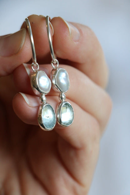 Blue Topaz Pearl Granule Earrings Earrings Poppy Mac   