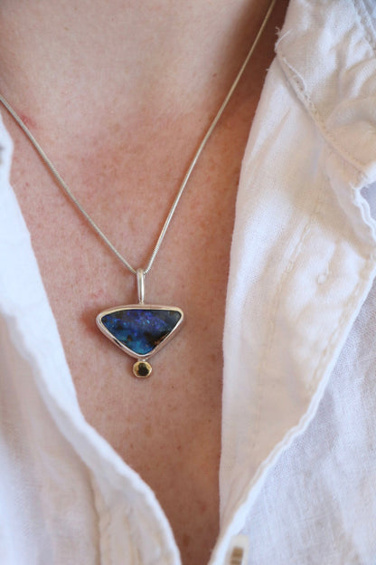 Boulder Opal & 9K Gold Granule Pendant Necklaces Poppy Mac   