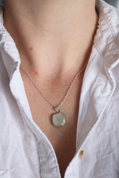 White Sea Glass Pendant Necklaces Poppy Mac   